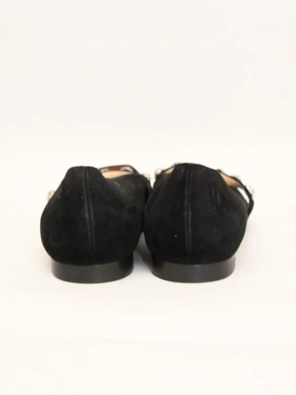 $550 STUART WEITZMAN Justina Mary Jane Flat BLACK SUEDE CRYSTAL JEWEL 7.5 (PD2)
